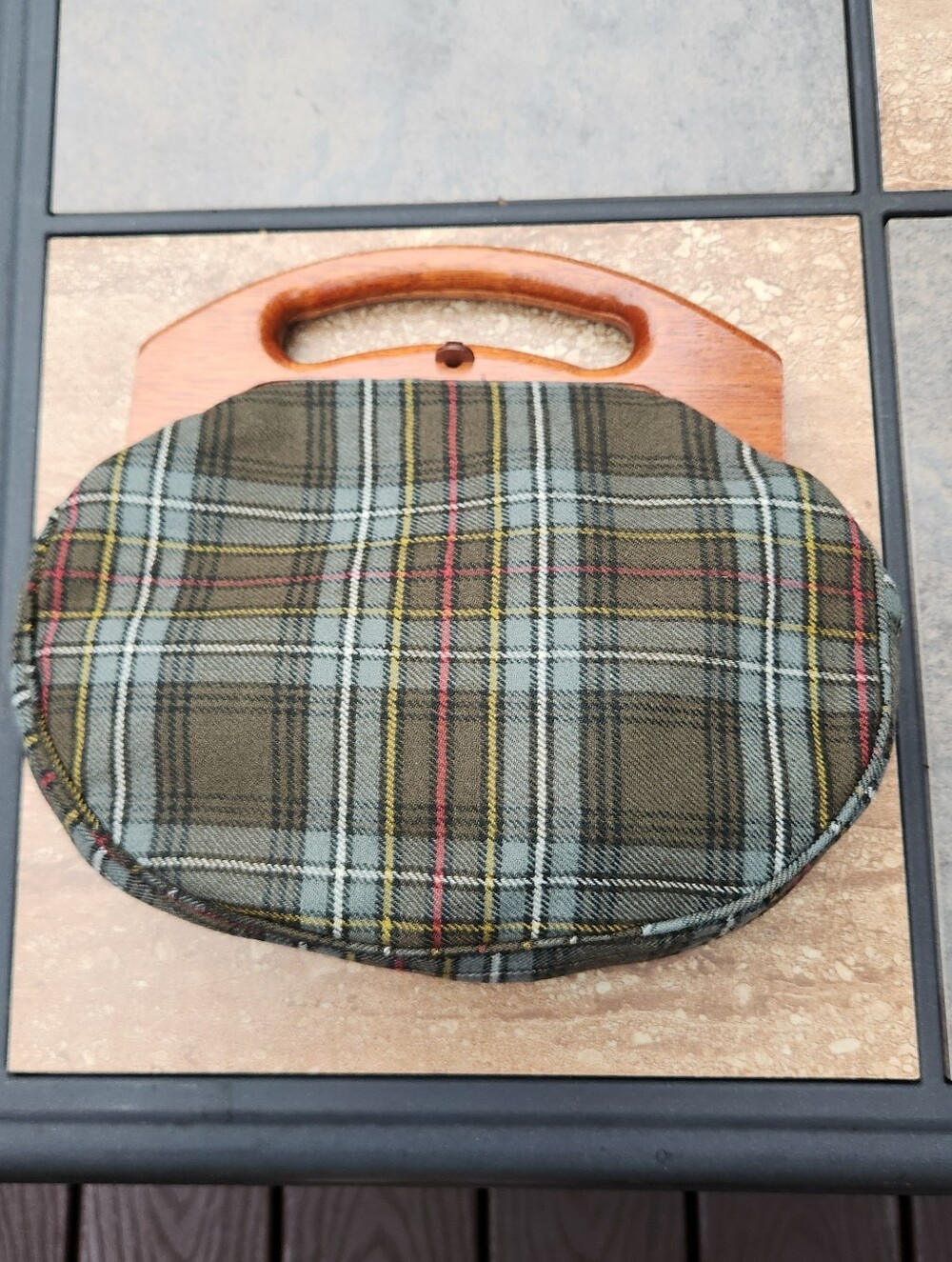 Vintage H.A. & E. Smith "Bermuda" Bag With Cedar Handle in Tartan Pattern